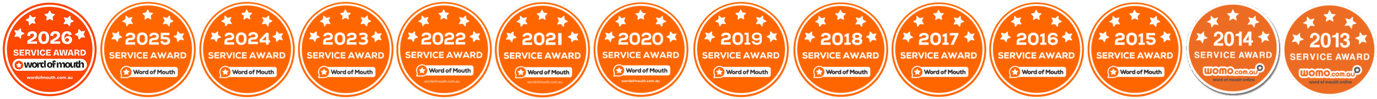 Ultra Tint 14 consecutive Word of Mouth service awards from 2013 to 2026
