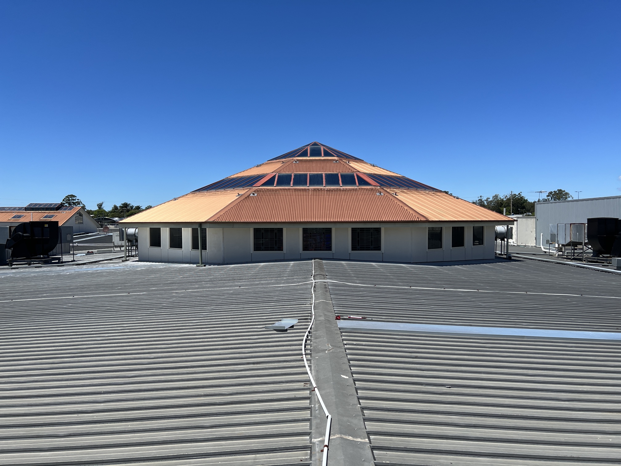 Rooftop skylight glass panels treated by Ultra Tint at Grand Plaza Shopping Centre.